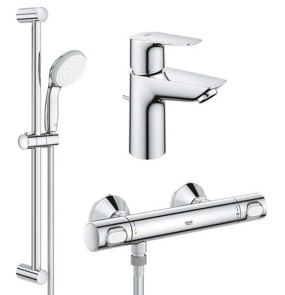 Комплект смесителей для ванной Grohe QuickFix Precision Flow 3 в 1 с душевым набором хром UA202503TS