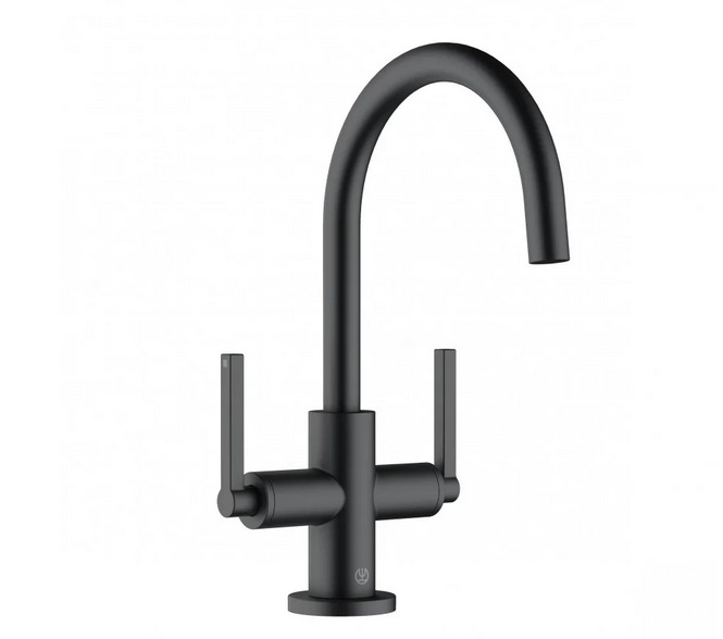 Смеситель для раковины Kludi Nova Fonte Puristic двухрычажный с донным клапаном черный матовый 201183915