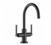 Смеситель для раковины Kludi Nova Fonte Puristic двухрычажный с донным клапаном черный матовый 201183915