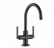 Смеситель для раковины Kludi Nova Fonte Puristic двухрычажный с донным клапаном черный матовый 201183915