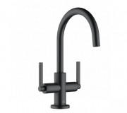 Смеситель для раковины Kludi Nova Fonte Puristic двухрычажный с донным клапаном черный матовый 201183915