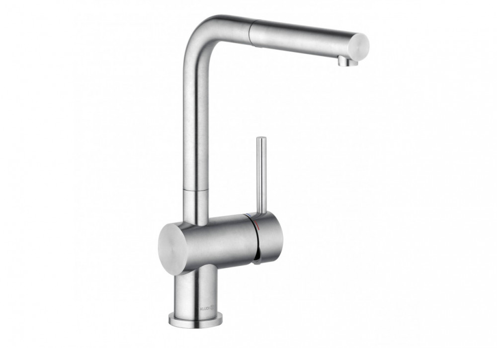 Змішувач для кухні Kludi L Steel з висувною лійкою нержавіюча неполірована сталь 45851F877