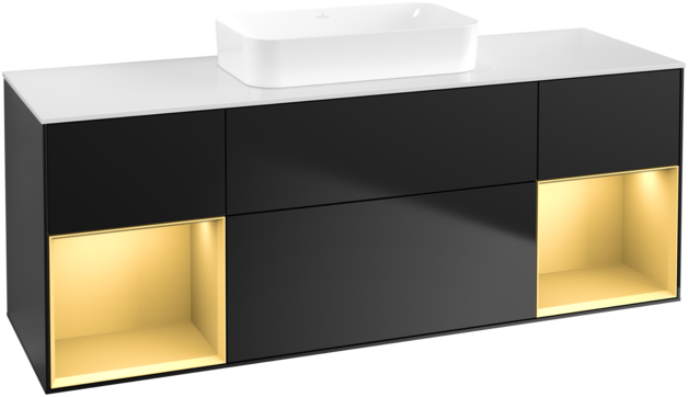 Тумба під раковину Villeroy & Boch Finion 160х50,1 см із підсвічуванням МДФ чорний матовий лак/скло біле матове G741HFPD