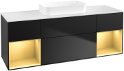 Тумба під раковину Villeroy & Boch Finion 160х50,1 см із підсвічуванням МДФ чорний матовий лак/скло біле матове G741HFPD