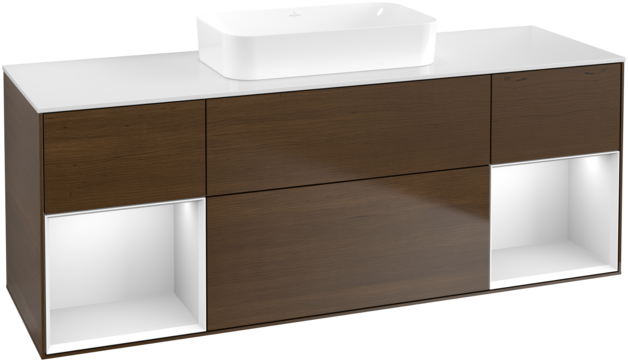 Тумба під раковину Villeroy & Boch Finion 160х50,1 см із підсвічуванням МДФ шпон волоського горіха/скло біле матове G741MTGN