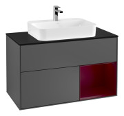 Тумба под раковину Villeroy & Boch Finion 100х50,1 см с подсветкой МДФ антрацит матовый лак/стекло черное матовое G372HBGK