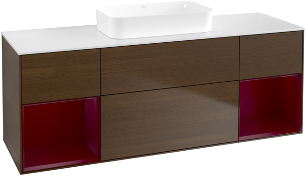 Тумба под раковину Villeroy & Boch Finion 160х50,1 см с подсветкой МДФ шпон грецкого ореха/стекло белое матовое G741HBGN