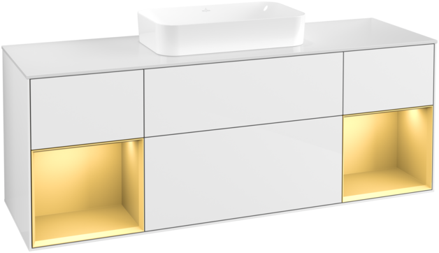 Тумба под раковину Villeroy & Boch Finion 160х50,1 см с подсветкой МДФ глянцевый белый лак/стекло белое матовое G741HFGF