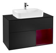 Тумба под раковину Villeroy & Boch Finion 100х50,1 см с подсветкой МДФ черный матовый лак/стекло черное матовое G372HBPD
