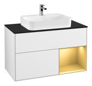 Тумба под раковину Villeroy & Boch Finion 100х50,1 см с подсветкой МДФ глянцевый белый лак/стекло черное матовое G372HFGF