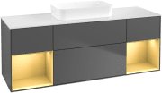 Тумба під раковину Villeroy & Boch Finion 160х50,1 см з підсвічуванням антрацит матовий лак/скло біле матове G741HFGK