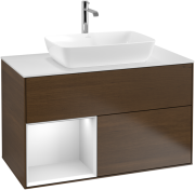 Тумба под раковину Villeroy & Boch Finion 100х50,1 см с подсветкой МДФ шпон грецкого ореха/стекло белое матовое F771MTGN