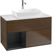 Тумба под раковину Villeroy & Boch Finion 100х50,1 см с подсветкой МДФ шпон грецкого ореха/стекло белое матовое F771PDGN