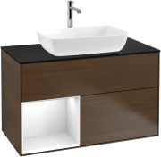 Тумба под раковину Villeroy & Boch Finion 100х50,1 см с подсветкой МДФ шпон грецкого ореха/стекло черное матовое F772GFGN