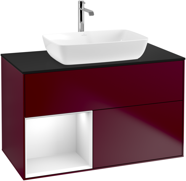 Тумба под раковину Villeroy & Boch Finion 100х50,1 см с подсветкой МДФ пион матовый лак/стекло черное матовое F772GFHB