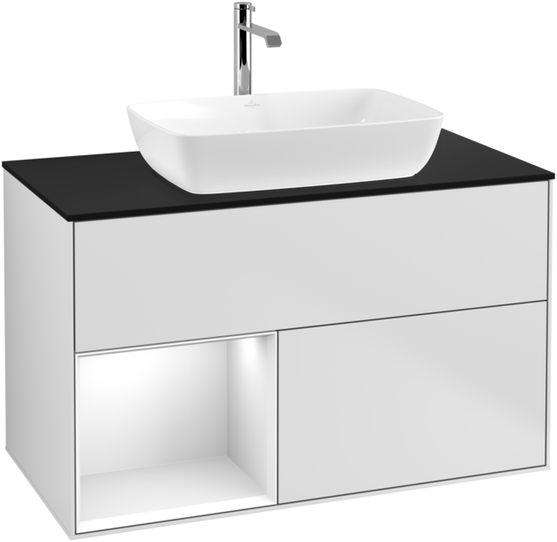 Тумба под раковину Villeroy & Boch Finion 100х50,1 см с подсветкой МДФ белый матовый лак/стекло черное матовое F772GFMT