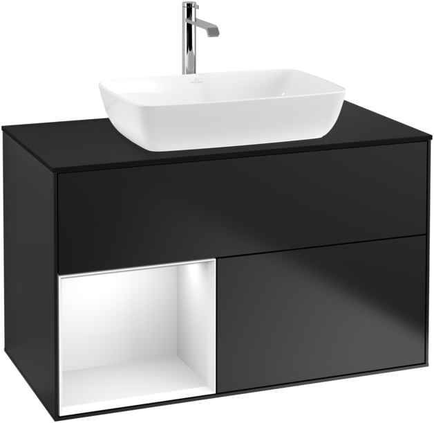 Тумба под раковину Villeroy & Boch Finion 100х50,1 см с подсветкой МДФ черный матовый лак/стекло черное матовое F772GFPD