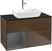 Тумба под раковину Villeroy & Boch Finion 100х50,1 см с подсветкой МДФ шпон грецкого ореха/стекло черное матовое F772GKGN