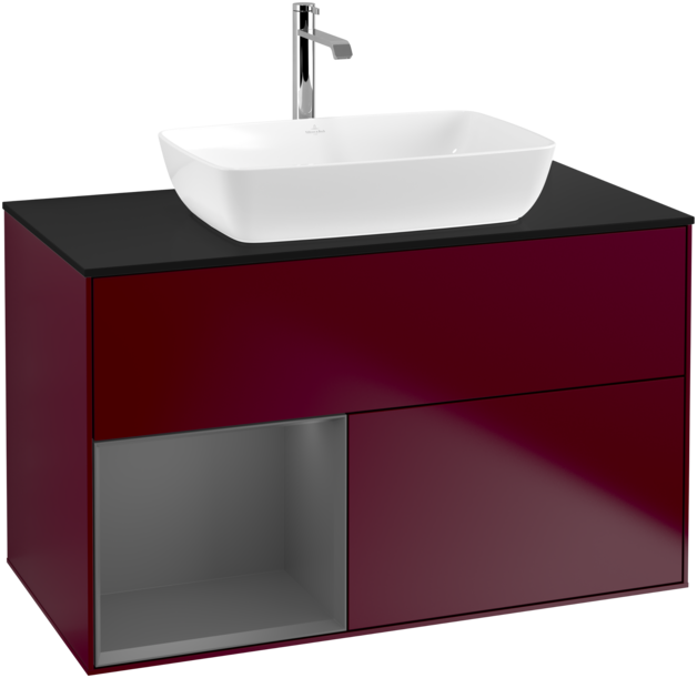 Тумба под раковину Villeroy & Boch Finion 100х50,1 см с подсветкой МДФ пион матовый лак/стекло черное матовое F772GKHB