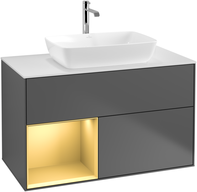 Тумба під раковину Villeroy & Boch Finion 100х50,1 см з підсвічуванням МДФ антрацит матовий лак/скло біле матове F771HFGK