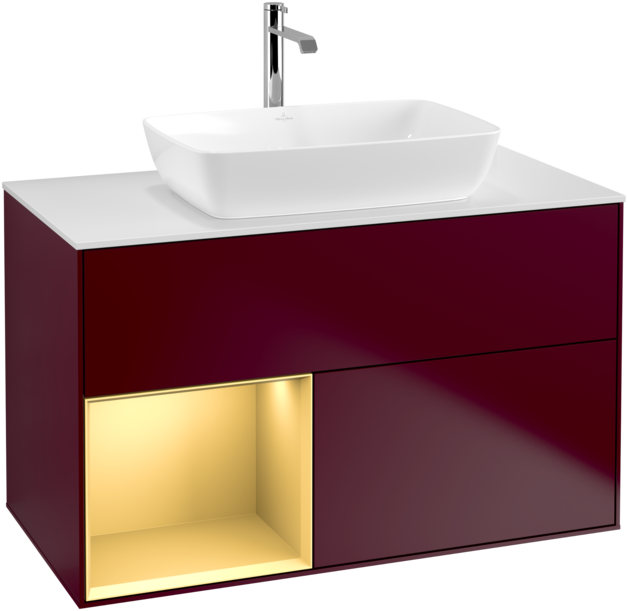 Тумба под раковину Villeroy & Boch Finion 100х50,1 см с подсветкой МДФ пион матовый лак/стекло белое матовое F771HFHB