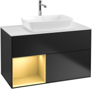 Тумба под раковину Villeroy & Boch Finion 100х50,1 см с подсветкой МДФ черный матовый лак/стекло белое матовое F771HFPD