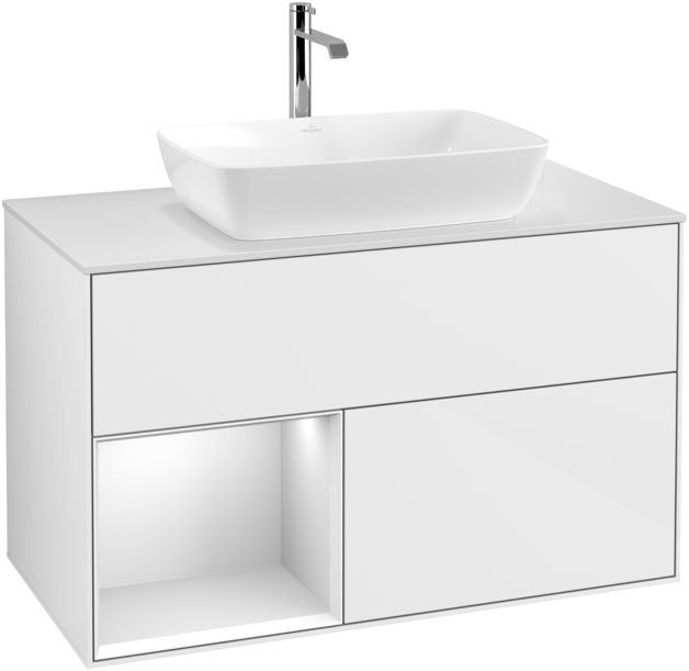 Тумба под раковину Villeroy & Boch Finion 100х50,1 см с подсветкой МДФ глянцевый белый лак/стекло белое матовое F771MTGF