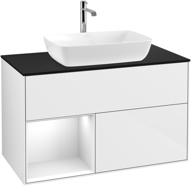 Тумба під раковину Villeroy & Boch Finion 100х50,1 см з підсвічуванням МДФ білий глянцевий лак/скло чорне матове F772GFGF