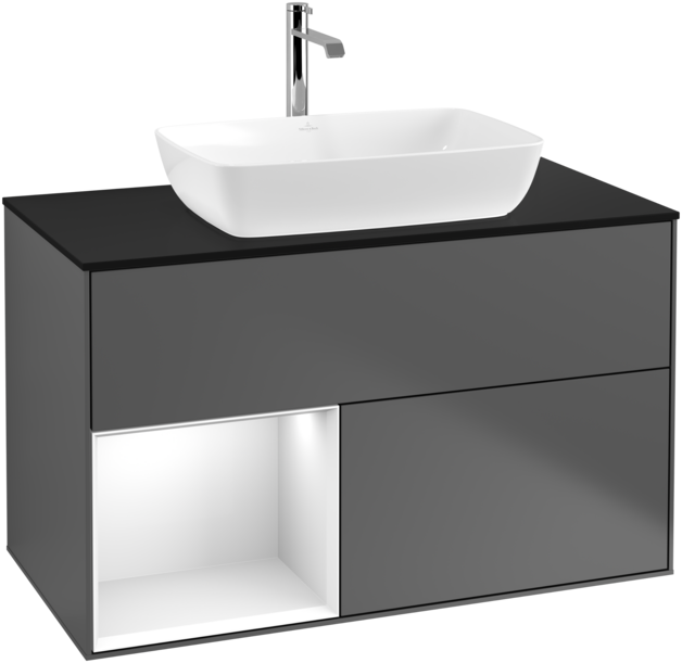 Тумба под раковину Villeroy & Boch Finion 100х50,1 см с подсветкой МДФ антрацит матовый лак/стекло черное матовое F772GFGK