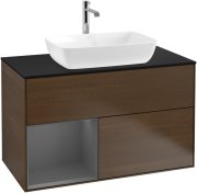 Тумба под раковину Villeroy & Boch Finion 100х50,1 см с подсветкой МДФ шпон грецкого ореха/стекло черное матовое F772GKGN