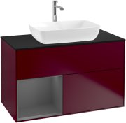 Тумба під раковину Villeroy & Boch Finion 100х50,1 см з підсвічуванням МДФ півонія матовий лак/скло чорне матове F772GKHB