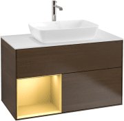 Тумба под раковину Villeroy & Boch Finion 100х50,1 см с подсветкой МДФ шпон грецкого ореха/стекло белое матовое F771HFGN