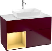 Тумба під раковину Villeroy & Boch Finion 100х50,1 см з підсвічуванням МДФ півонія матовий лак/скло біле матове F771HFHB