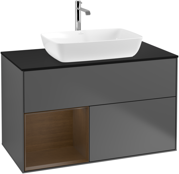 Тумба под раковину Villeroy & Boch Finion 100х50,1 см с подсветкой МДФ антрацит матовый лак/стекло черное матовое F772GNGK