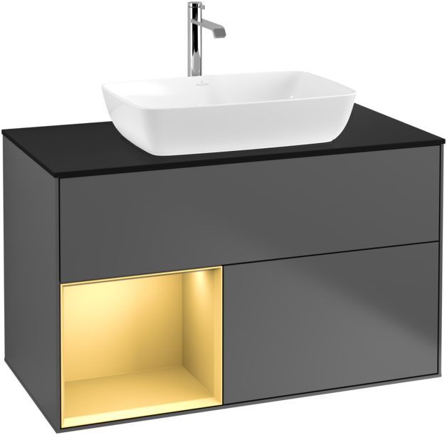 Тумба під раковину Villeroy & Boch Finion 100х50,1 см з підсвічуванням МДФ антрацит матовий лак/скло чорне матове F772HFGK