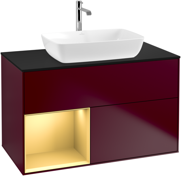 Тумба под раковину Villeroy & Boch Finion 100х50,1 см с подсветкой МДФ пион матовый лак/стекло черное матовое F772HFHB