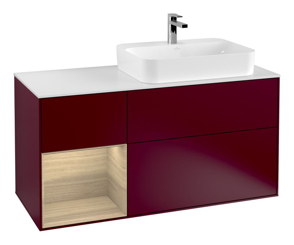 Тумба под раковину Villeroy & Boch Finion 120х50,1 см с подсветкой МДФ пион матовый лак/стекло белое матовое F391PCHB