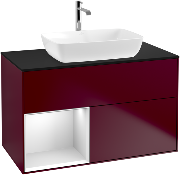 Тумба под раковину Villeroy & Boch Finion 100х50,1 см с подсветкой МДФ пион матовый лак/стекло черное матовое F772MTHB