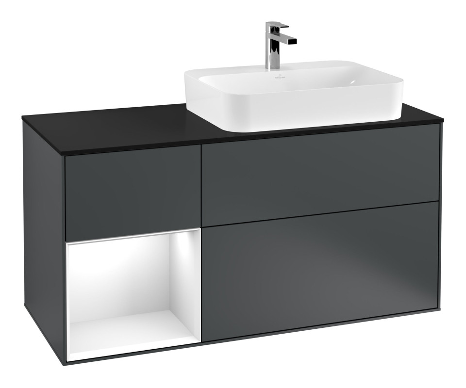 Тумба под раковину Villeroy & Boch Finion 120х50,1 см с подсветкой МДФ темно-синий матовый лак/стекло черное матовое F392GFHG