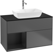 Тумба под раковину Villeroy & Boch Finion 100х50,1 см с подсветкой МДФ антрацит матовый лак/стекло черное матовое F772PDGK