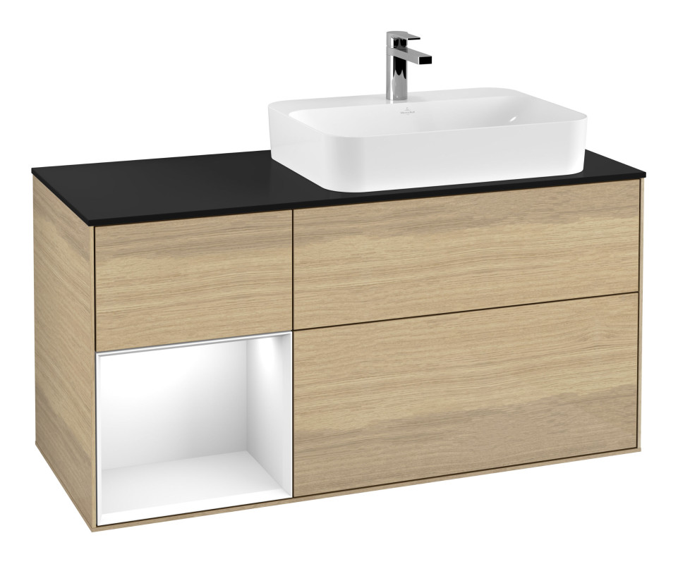 Тумба під раковину Villeroy & Boch Finion 120х50,1 см із підсвічуванням МДФ шпон дуба/скло чорне матове F392GFPC