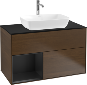 Тумба под раковину Villeroy & Boch Finion 100х50,1 см с подсветкой МДФ шпон грецкого ореха/стекло черное матовое F772PDGN