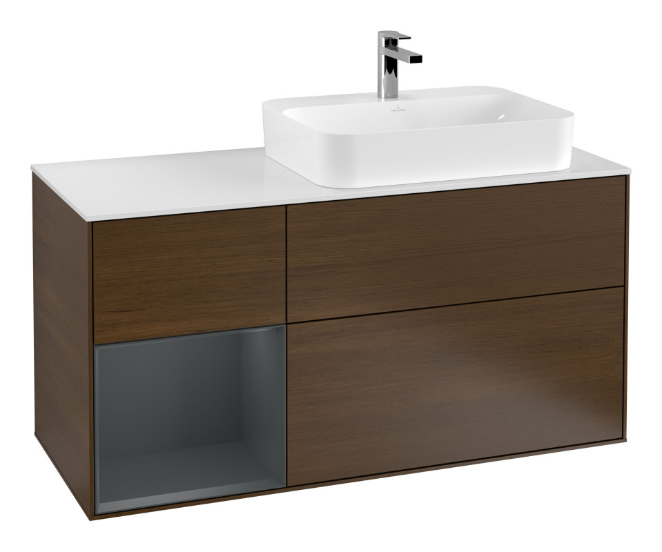 Тумба под раковину Villeroy & Boch Finion 120х50,1 см с подсветкой МДФ шпон грецкого ореха/стекло белое матовое F391HGGN