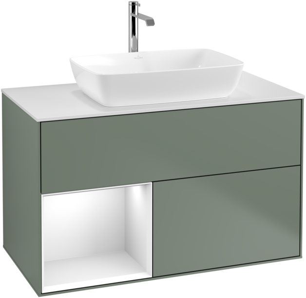 Тумба под раковину Villeroy & Boch Finion 100х50,1 см с подсветкой МДФ оливковый матовый лак/стекло белое матовое F771GFGM