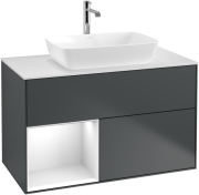 Тумба под раковину Villeroy & Boch Finion 100х50,1 см с подсветкой МДФ темно-синий матовый лак/стекло белое матовое F771GFHG