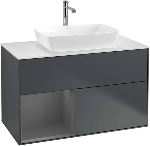 Тумба под раковину Villeroy & Boch Finion 100х50,1 см с подсветкой МДФ темно-синий матовый лак/стекло белое матовое F771GKHG