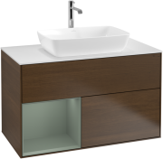 Тумба под раковину Villeroy & Boch Finion 100х50,1 см с подсветкой МДФ шпон грецкого ореха/стекло белое матовое F771GMGN