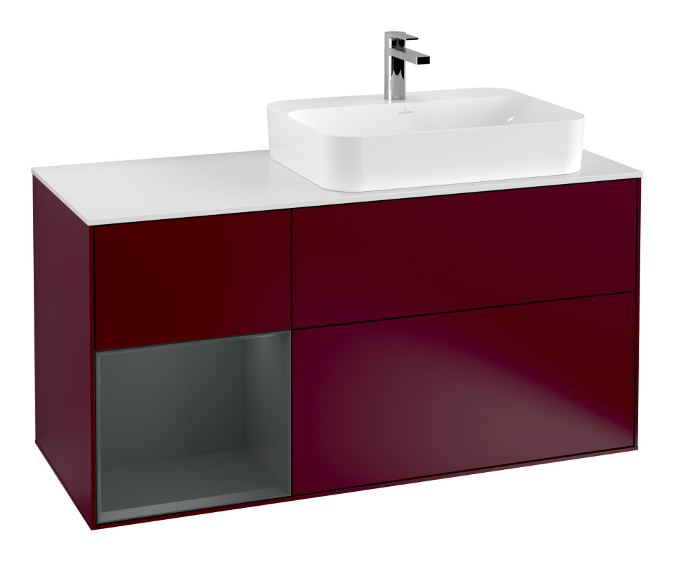 Тумба под раковину Villeroy & Boch Finion 120х50,1 см с подсветкой МДФ пион матовый лак/стекло белое матовое F391HGHB