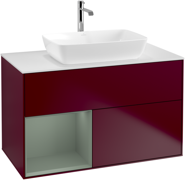 Тумба під раковину Villeroy & Boch Finion 100х50,1 см з підсвічуванням МДФ півонія матовий лак/скло біле матове F771GMHB