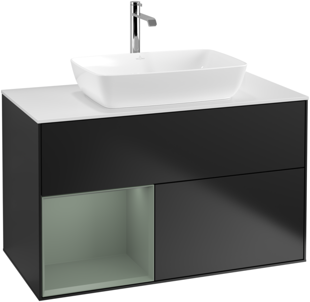 Тумба под раковину Villeroy & Boch Finion 100х50,1 см с подсветкой МДФ черный матовый лак/стекло белое матовое F771GMPD